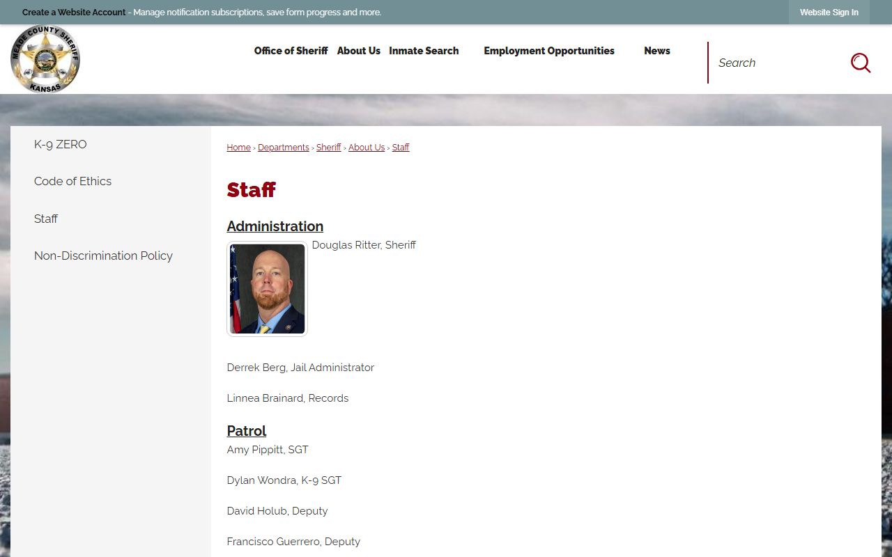 Meade County Jail records and sheriff staff page