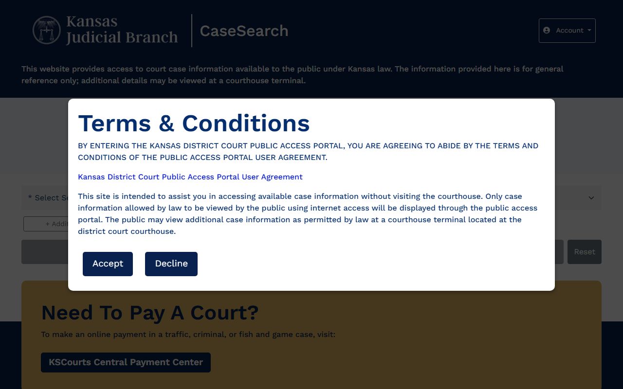 Kansas CaseSearch portal for Meade County court records after arrest