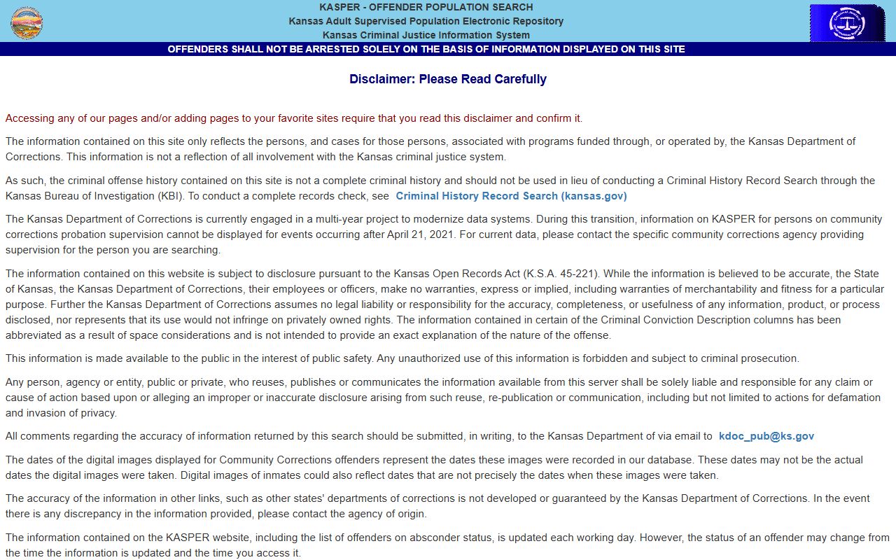 KDOC KASPER locator for Meade County sentenced inmate records